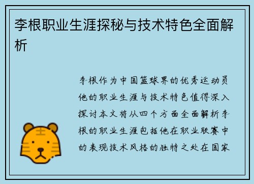李根职业生涯探秘与技术特色全面解析
