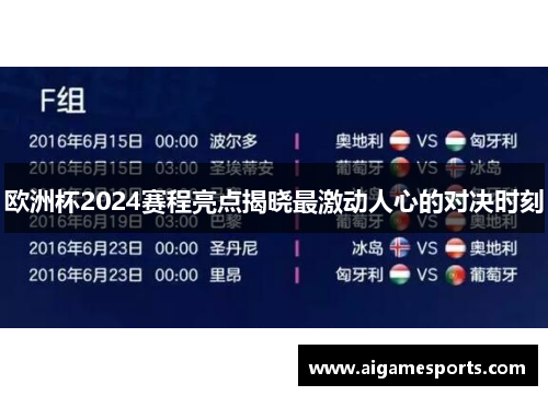 欧洲杯2024赛程亮点揭晓最激动人心的对决时刻